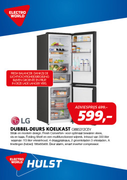 LG DUBBEL-DEURS KOELKAST GBBS312CEV