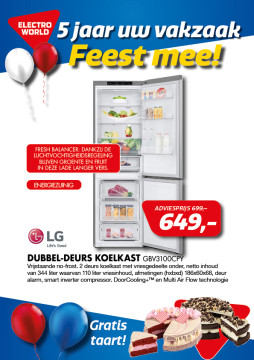 LG DUBBEL-DEURS KOELKAST GBV3100CPY